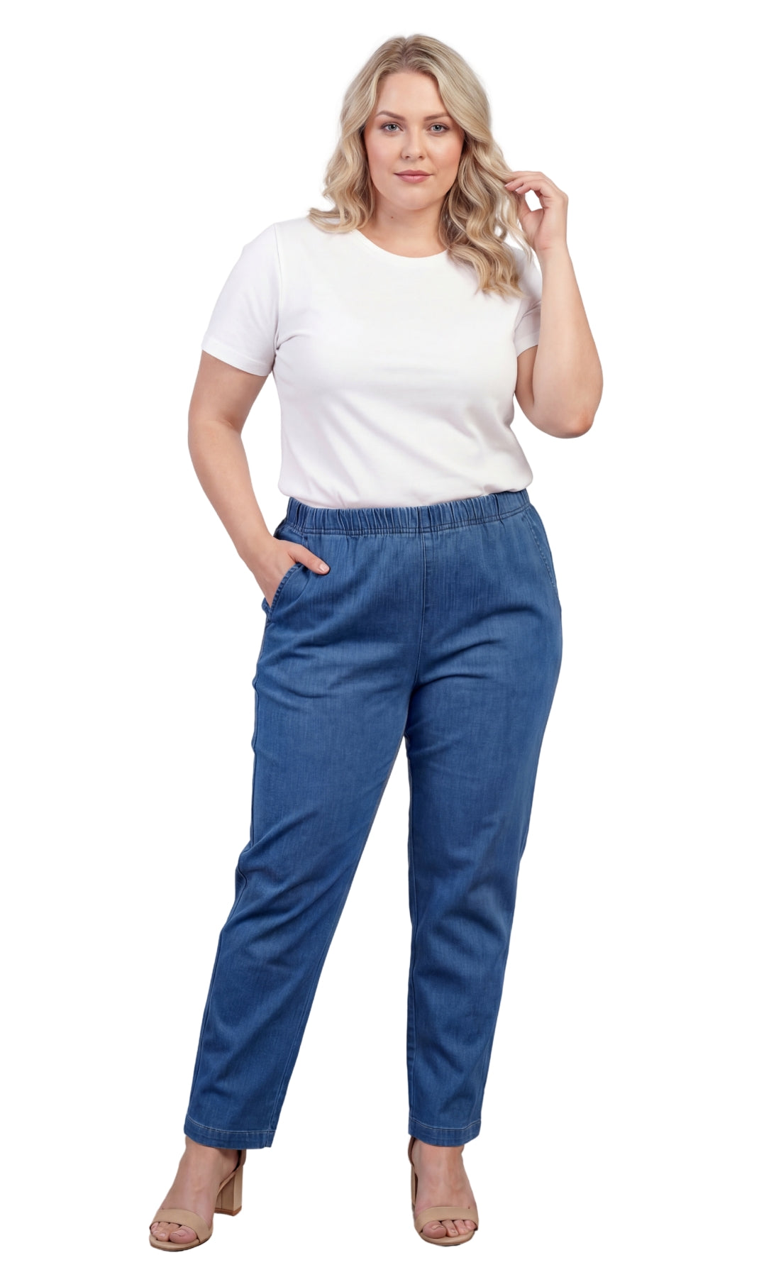 Women's Lightweight Pull-On Denim Jeans — Elastic Waist No Zipper