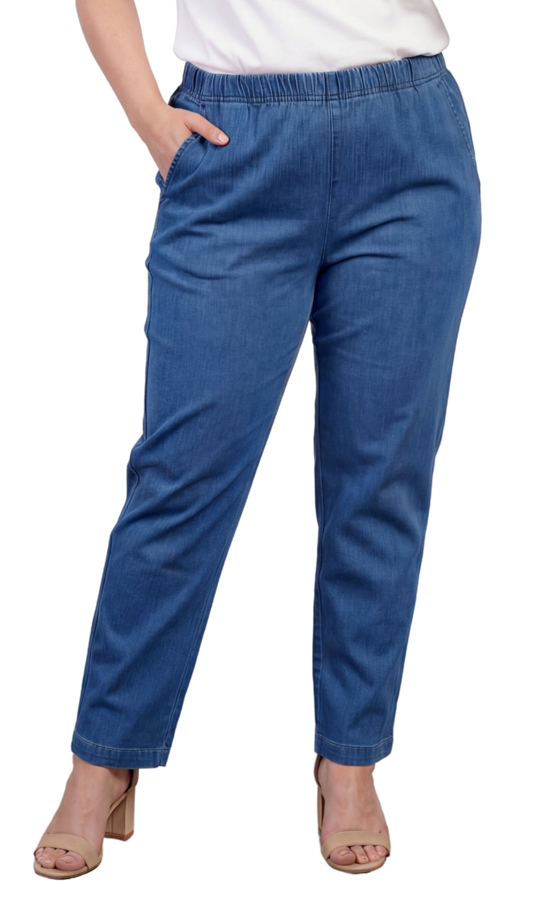 Women's Lightweight Pull-On Denim Jeans — Elastic Waist No Zipper
