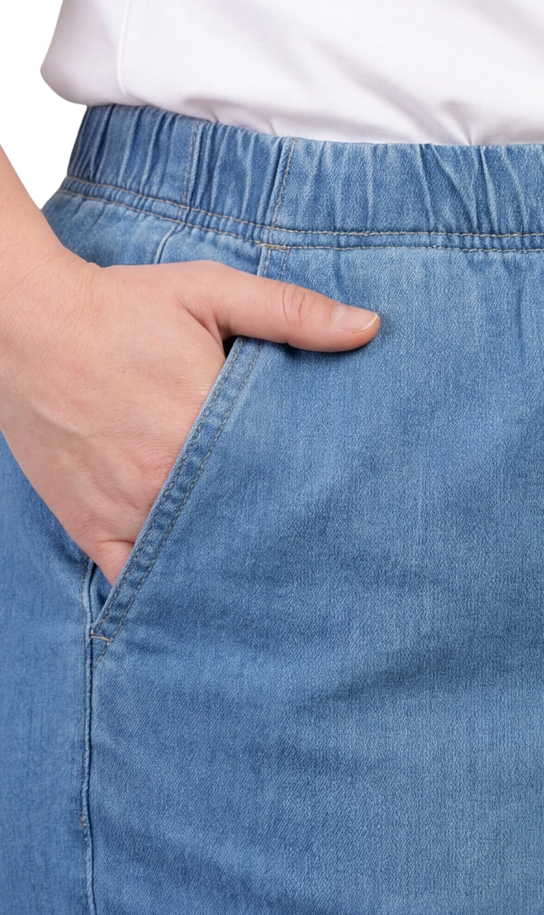 Women's Lightweight Pull-On Denim Jeans — Elastic Waist No Zipper